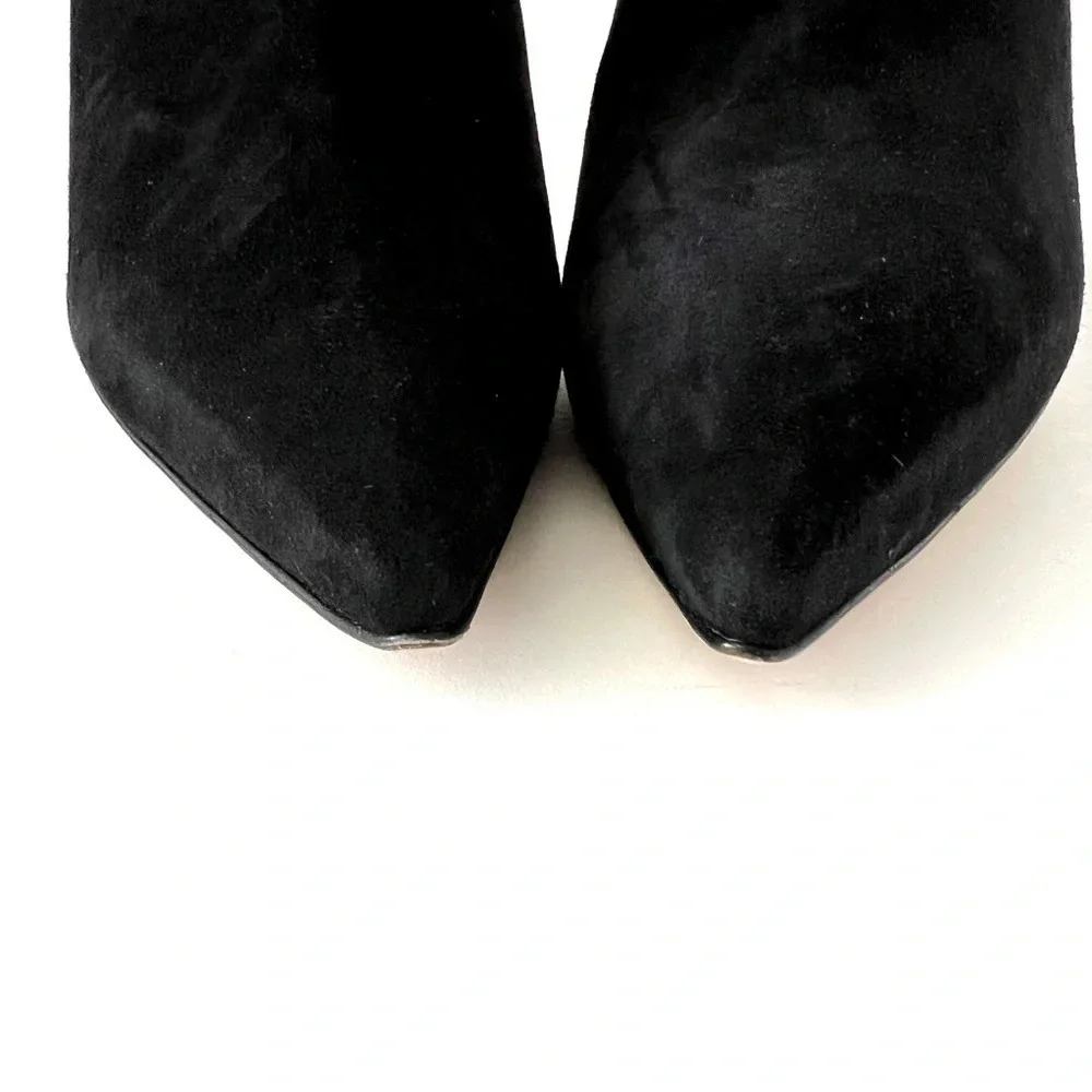 New MANOLO BLAHNIK Plinianu Black Suede Jewel Buckle Pointed Ankle Boots EU 40.5